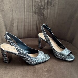 Elegant Black, White, and Silver Women's Sling-Back Heels